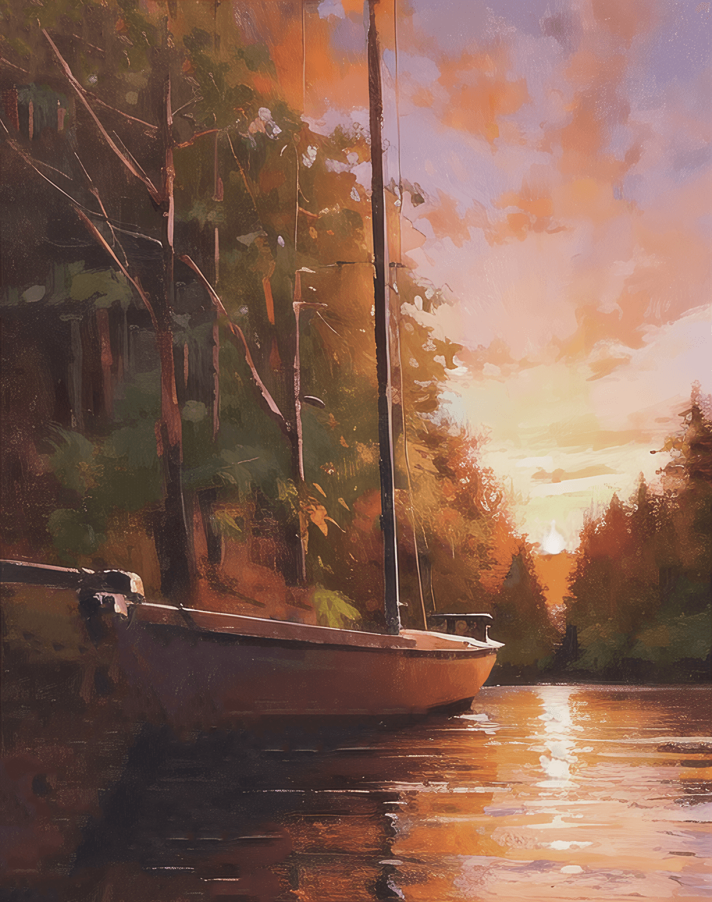 A Boat in sunset near a forent in risikesh